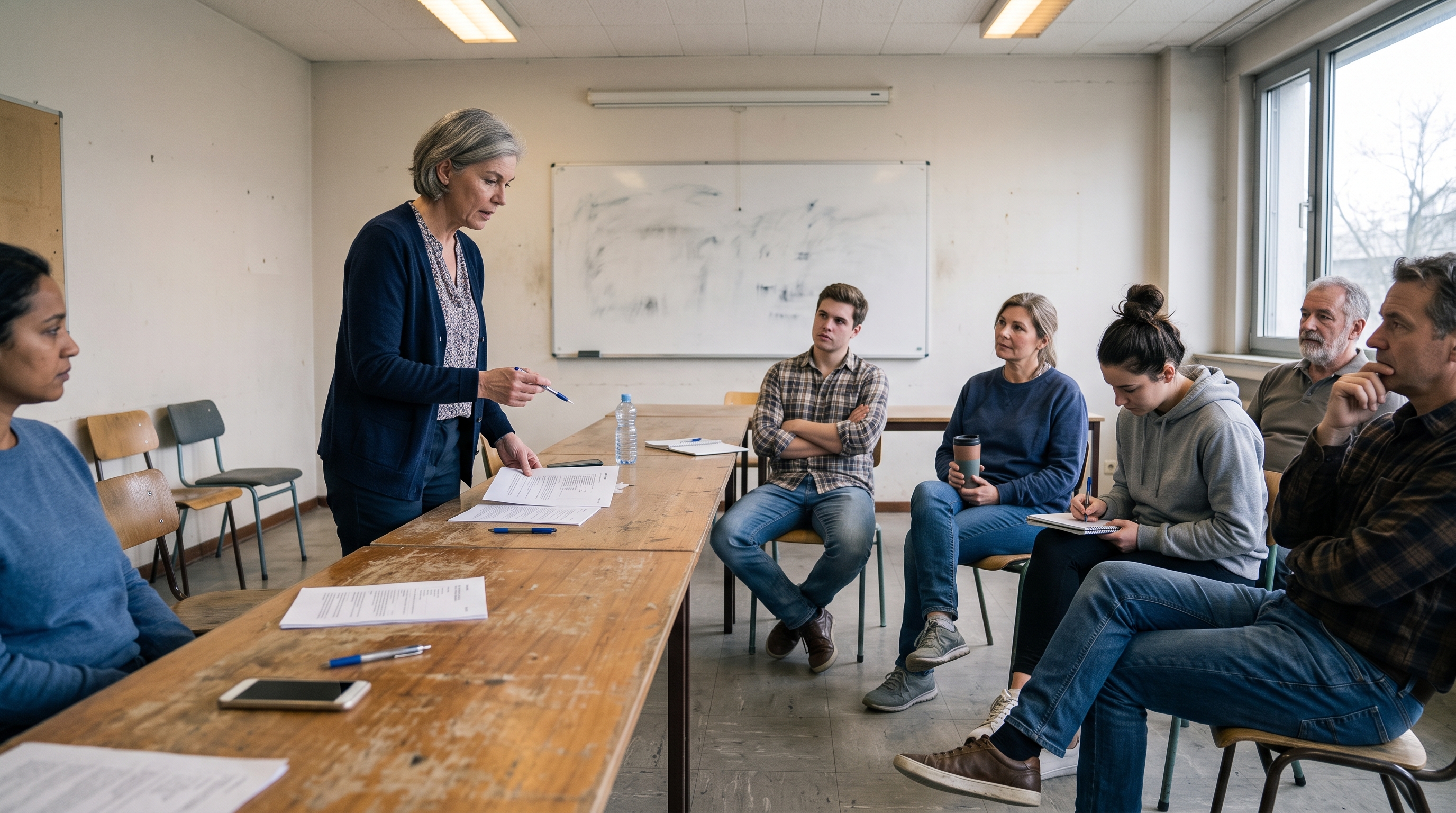 Briefing d'une équipe de surveillants d'examen avant une session